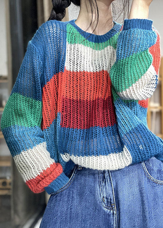 Bio Regenbogen Patchwork Lockere Lässige Herbst Strickpullover