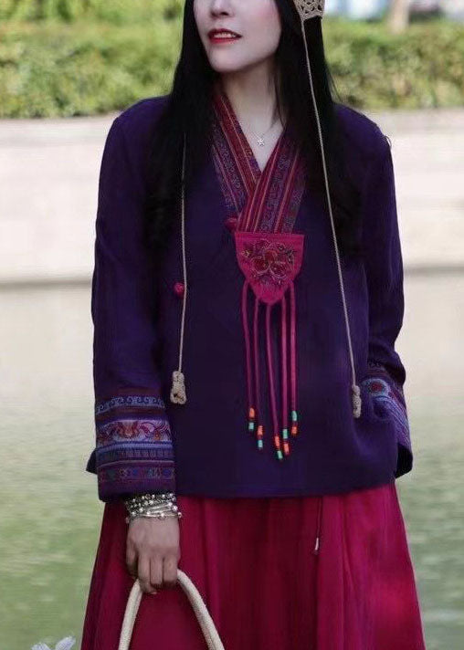 Bio-Rosen-Tuch mit V-Ausschnitt und Stickerei, Frühling