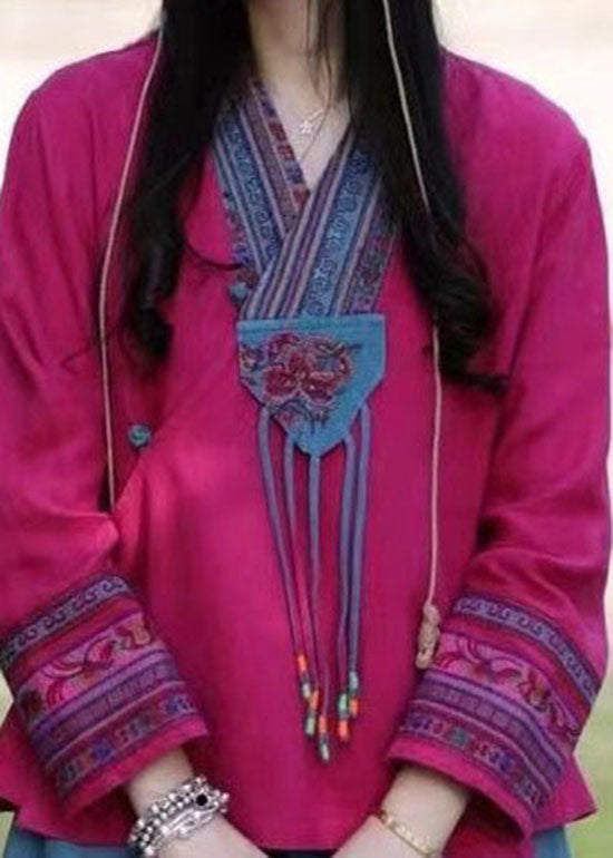 Bio-Rosen-Tuch mit V-Ausschnitt und Stickerei, Frühling