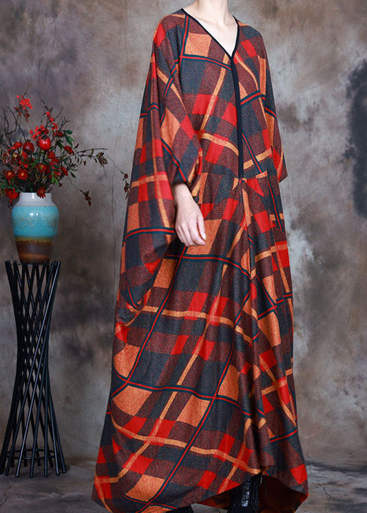 Bio-V-Ausschnitt-Print Kariertes Urlaubskleid Frühling