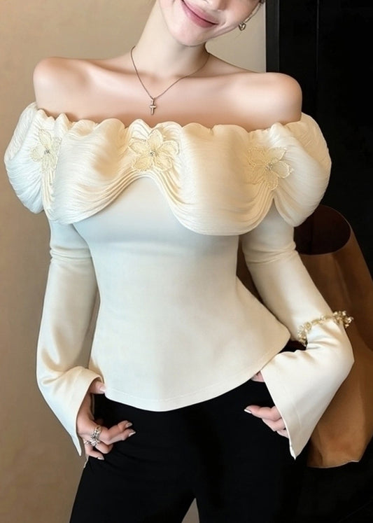 Organic White Cold Shoulder Floral Cotton Blouses Spring