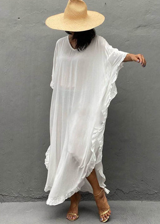 Organic White Oversized Ruffles Cotton Vacation Dresses Summer