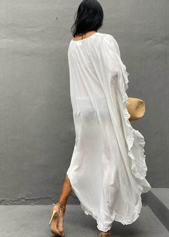 Organic White Oversized Ruffles Cotton Vacation Dresses Summer