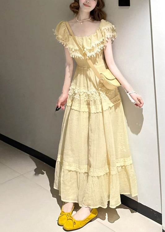 Organic Yellow Tasseled Exra Large Hem Cotton Holiday Dress Summer