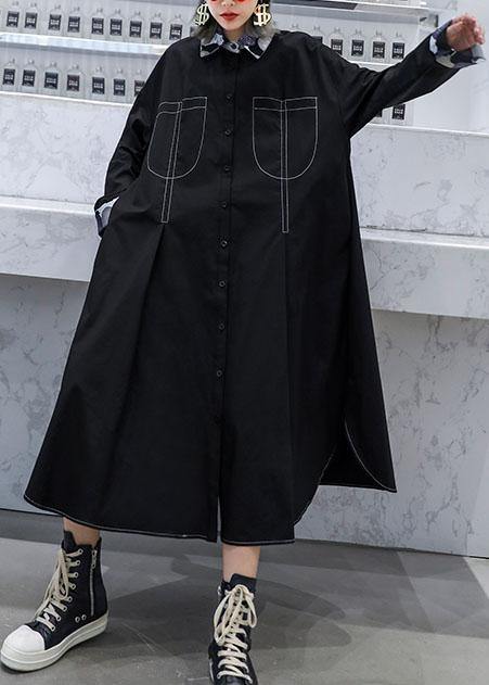 Organic black Fashion coats women blouses Fabrics side open fall coats - SooLinen