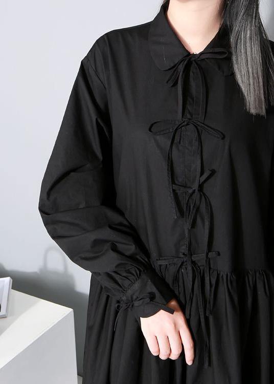 Organic black cotton dresses Peter pan Collar cotton Bow Dress - SooLinen