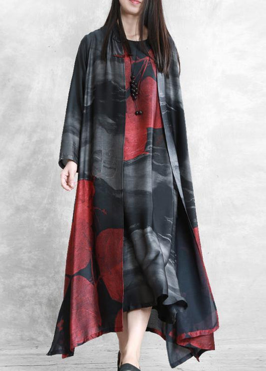 Organic black print Fashion crane dress Sewing stand Chinese Button cardigan - SooLinen