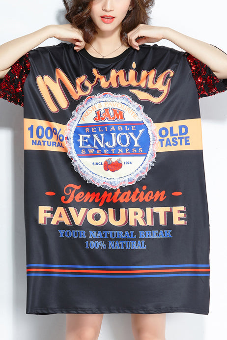 Bio-Seide in Schwarz mit Aufdruck, Baumwolle, Bio-Stoffe, O-Ausschnitt, Sommerkleider