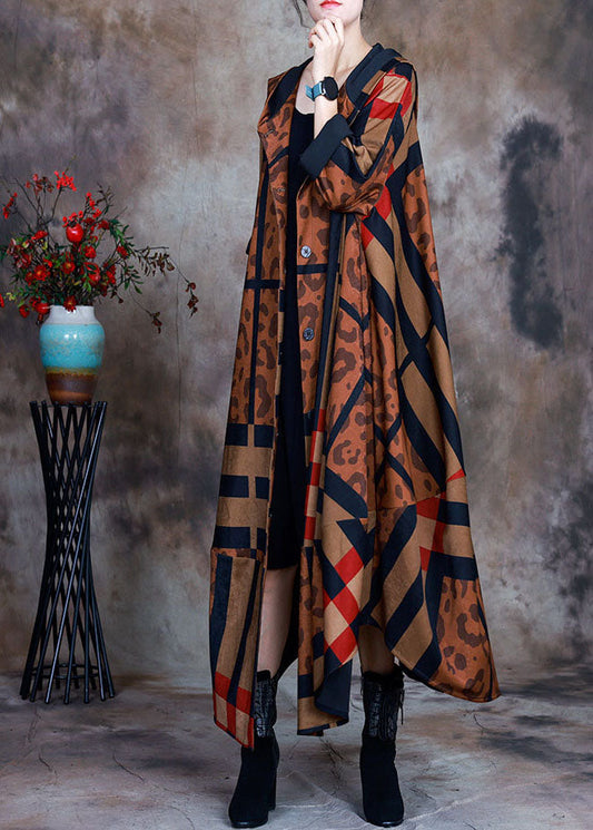 Organic Chocolate Kapuzenknopfdruck Patchwork Trenchcoats Frühling