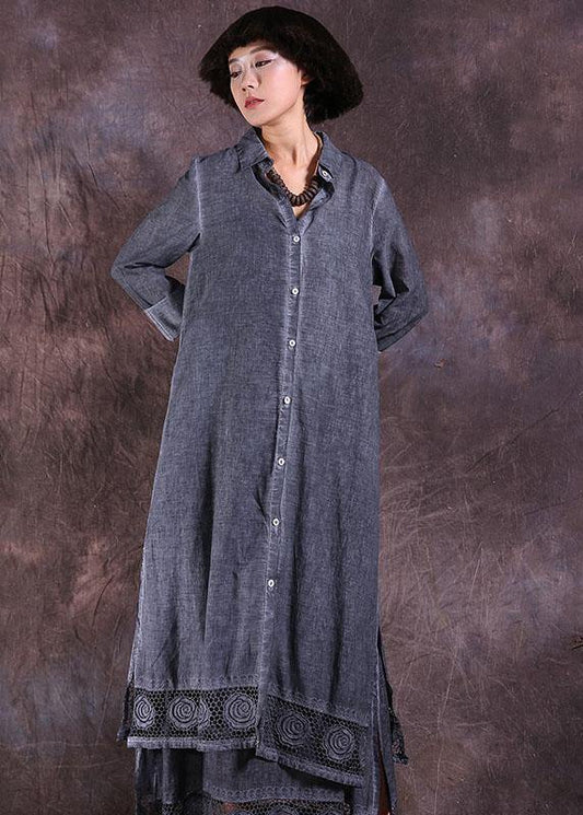 Organic gray long sleeve linen cotton clothes For Women lace hem Traveling summer cardigan - SooLinen