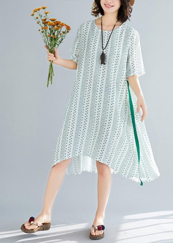 Organischer grüner Druck Chiffon-Garderoben Casual Tutorials O-Ausschnitt Art Sommerkleid