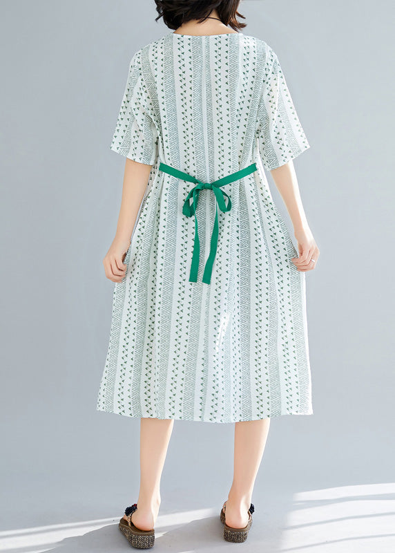 Organischer grüner Druck Chiffon-Garderoben Casual Tutorials O-Ausschnitt Art Sommerkleid