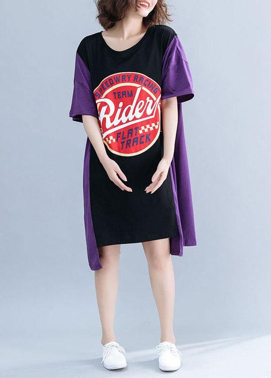 Organic o neck patchwork Cotton summer quilting dresses Photography black Dresses - SooLinen