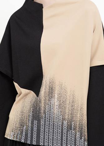 Organic patchwork cotton prints blouses for women Tunic Tops khaki top - SooLinen