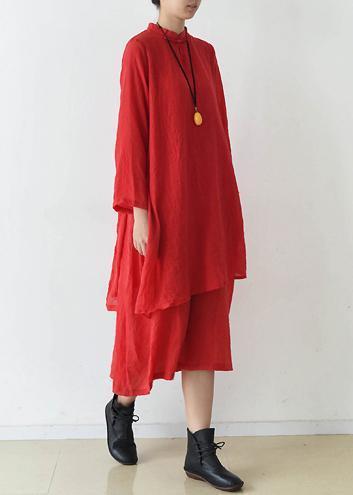 Bio-Stehkragen, asymmetrische Baumwollkleidung, stylisches Runway-rotes Kaftan-Kleid, Frühling