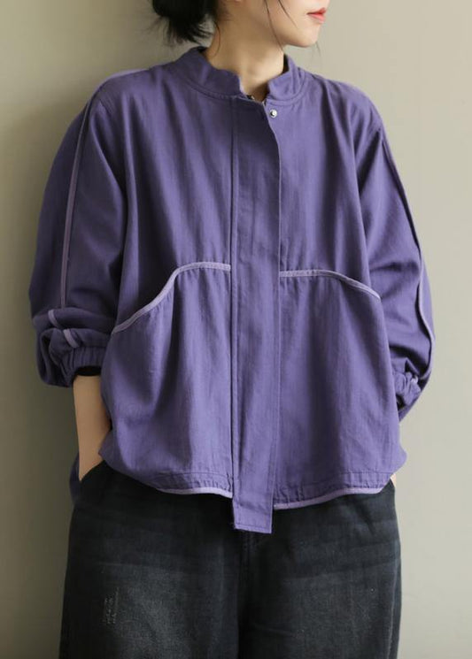 Organic stand collar patchwork Fine clothes black outwears - SooLinen