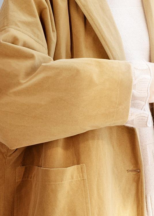 Organic yellow fine trench coat Sewing big pockets women coats - SooLinen