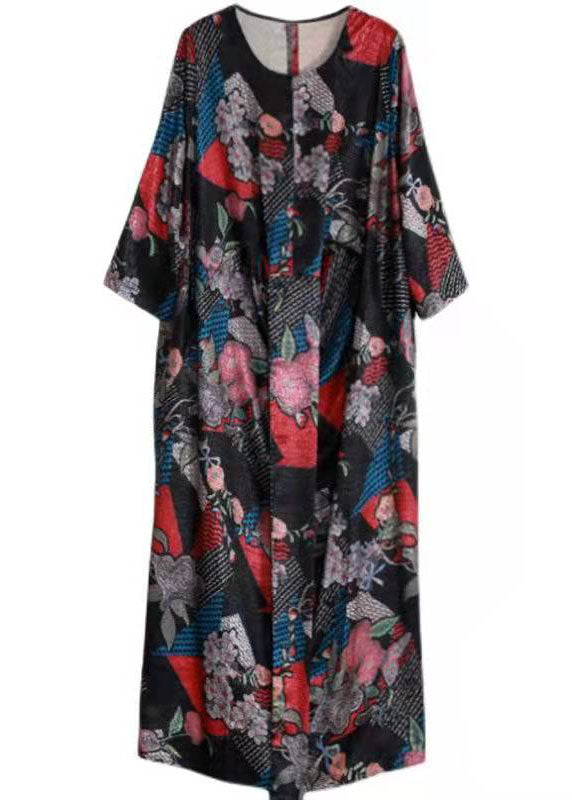 Bio Schwarz Print Robe Seidenkleider Patchwork