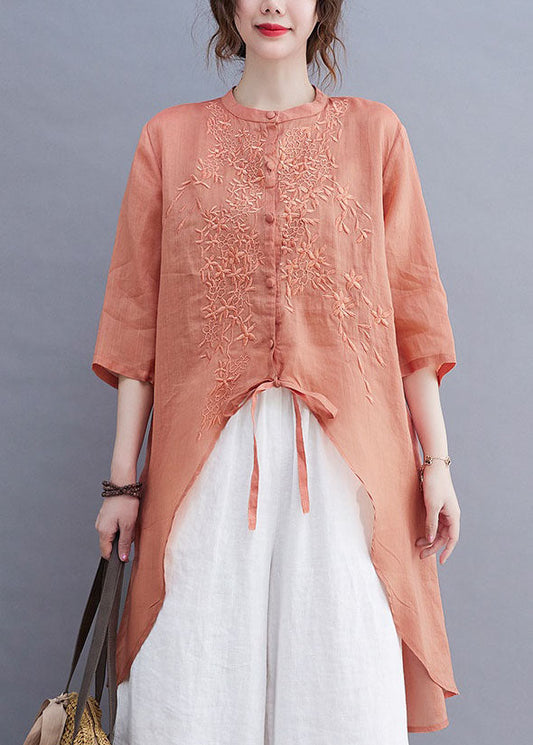 Bio-Baumwolle mit Stickerei in Armeegrün, Blusendesign mit Rundhalsausschnitt, niedriges, hohes Design