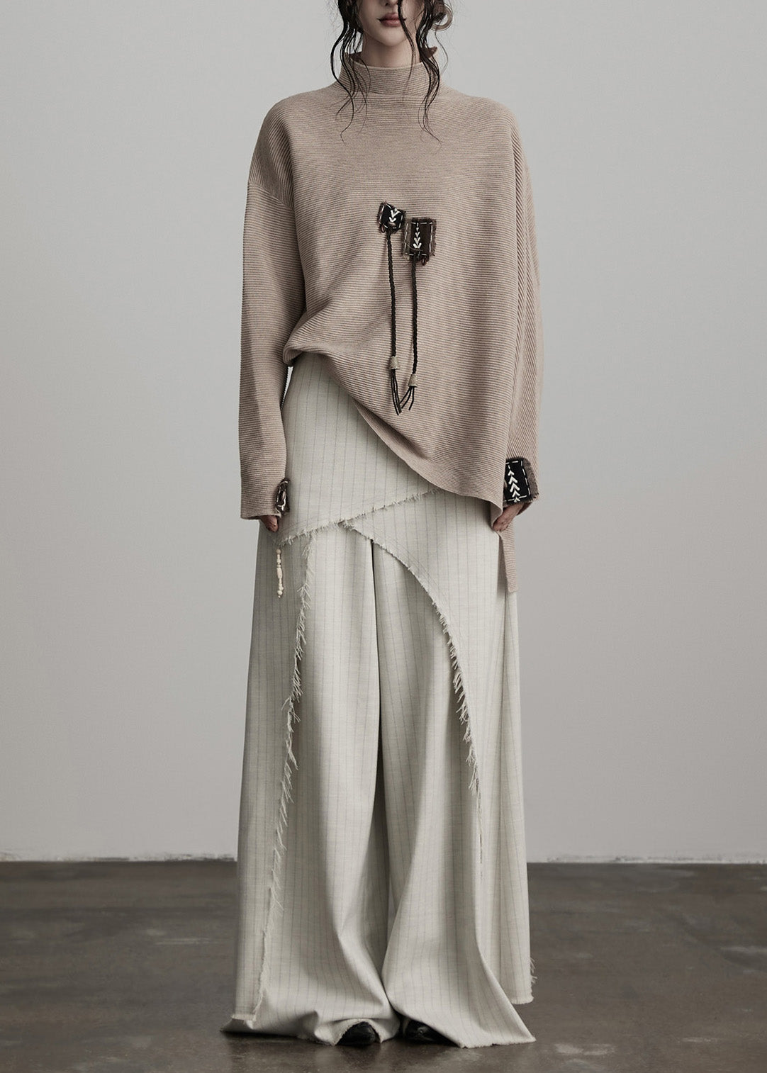 Original Design Apricot Asymmetrisch gestreifte Baumwollhose Röcke Frühling