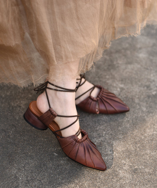 Original Design Apricot Strappy Sandals Pointed Toe