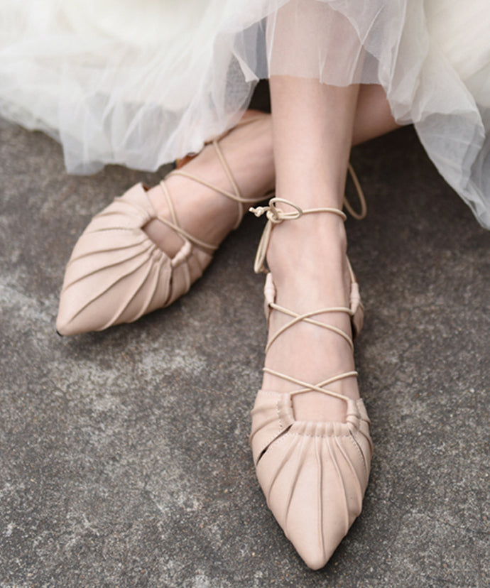 Original Design Apricot Strappy Sandals Pointed Toe