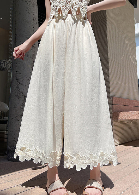 Original Design Black Floral Patchwork Cotton Wide Leg Pants Summer