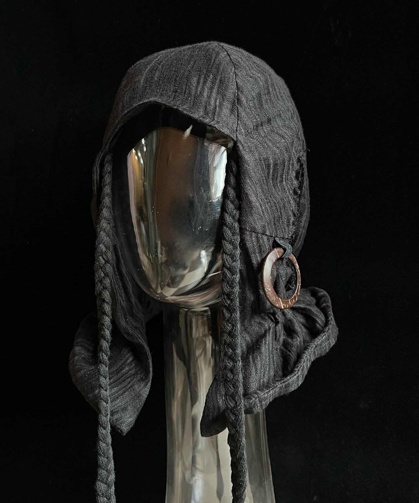 Sombrero boonie de lino arrugado negro de diseño original