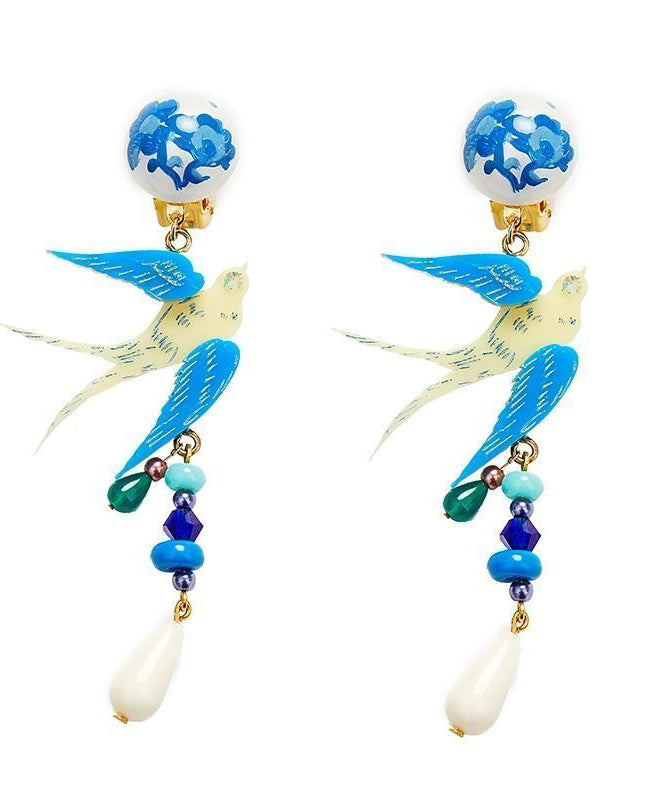 Pendientes colgantes de pájaro en vuelo de aleación azul con diseño original