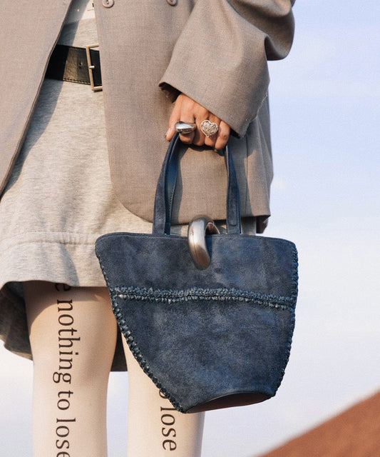 Original Design Blue Calf Leather Suede Bucket Bag