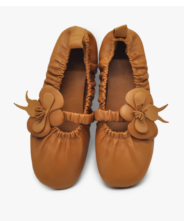 Original Design Brown Penny Loafers Splicing Floral