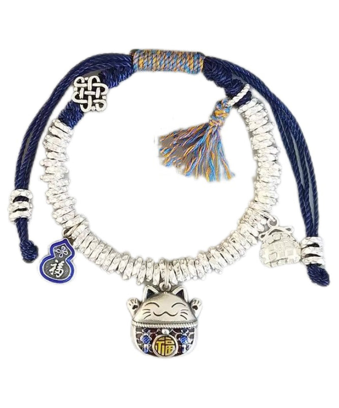 Original Design Colorblock 925 Lucky Cat Broken Silver Charm Armband