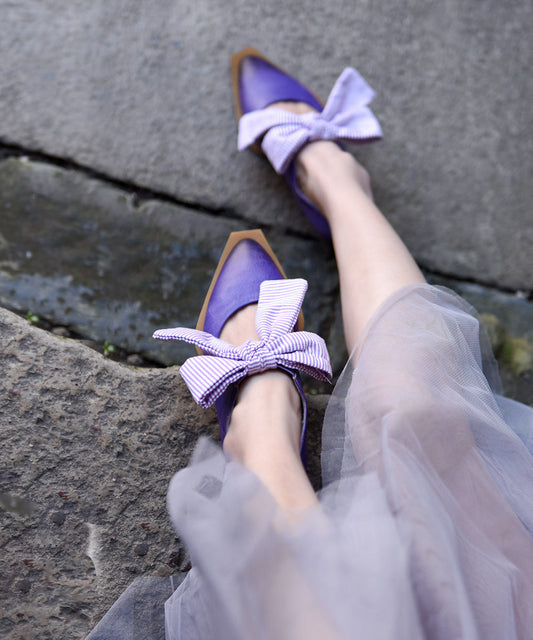 Original Design Cowhide Leather Pink Splicing Bow Sandals