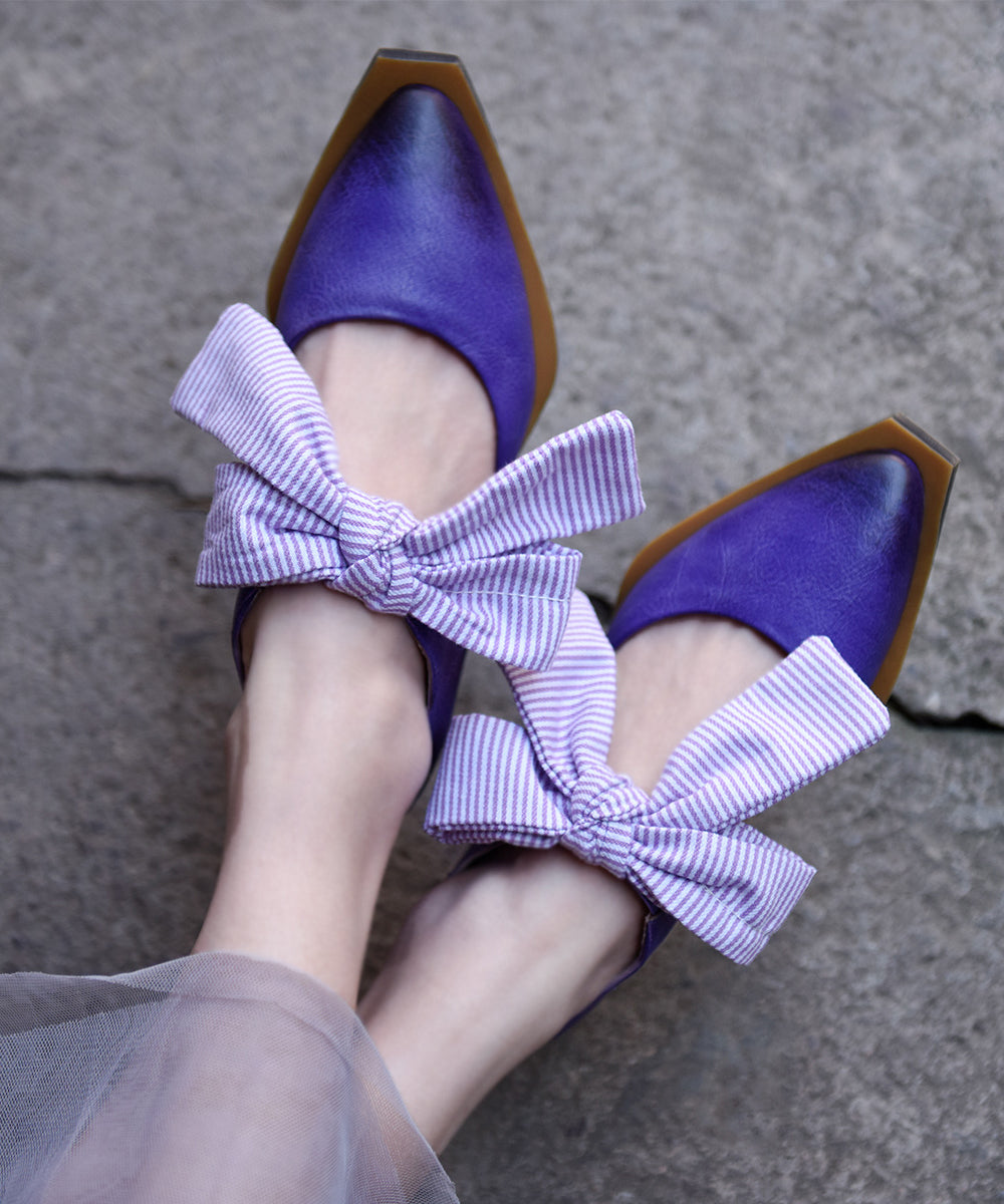Original Design Cowhide Leather Pink Splicing Bow Sandals