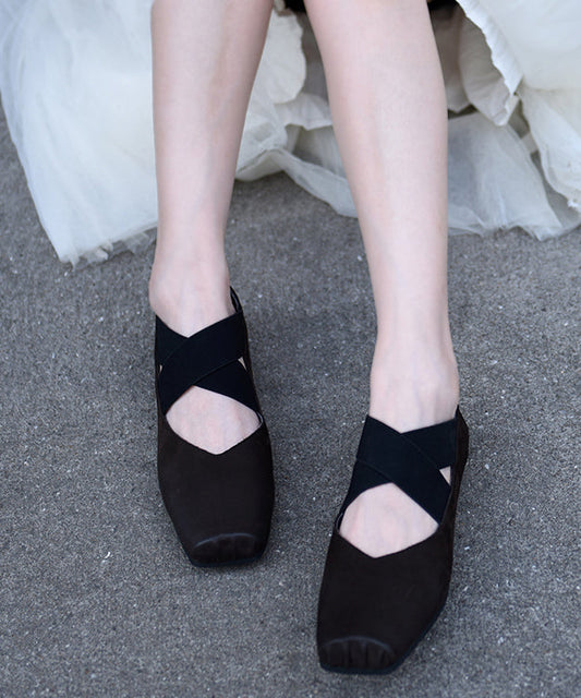 Original Design Cross Strap Splicing Flats Mulberry Cowhide Leather