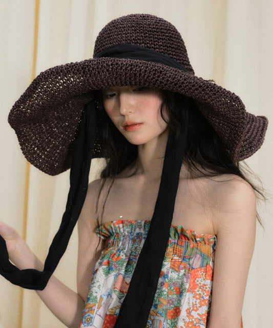 Original Design Dark Purple Big Brim Beach Vacation Breathable Sun Hat