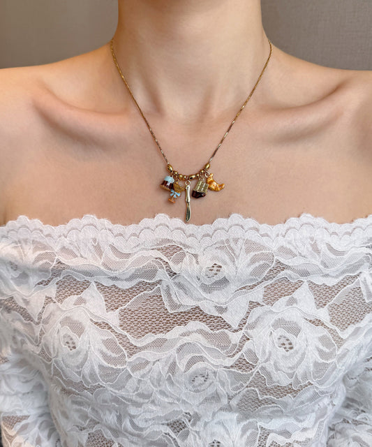 Original Design Gold Alloy Cake Croissant Pendant Necklace