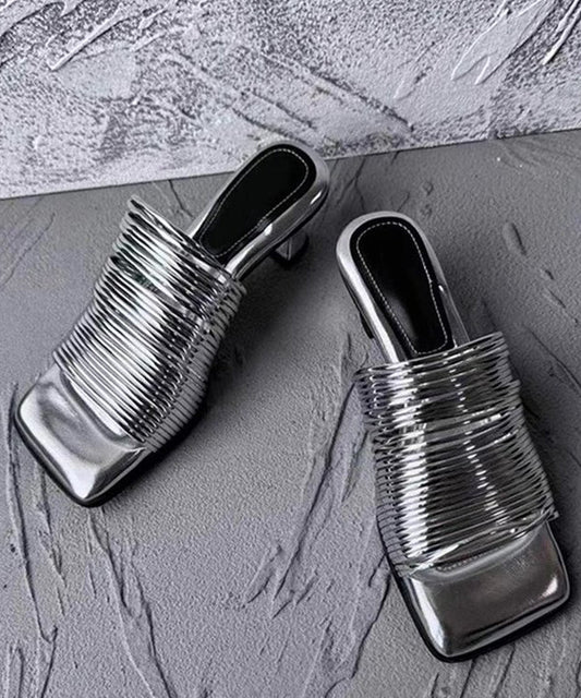 Original Design Gold Blockabsatz Slide Sandalen Peep Toe