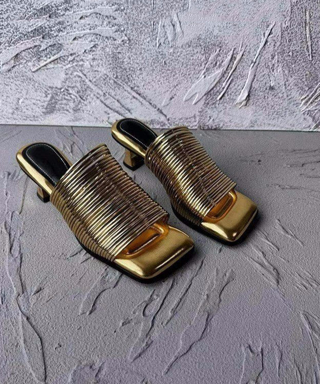 Original Design Gold Blockabsatz Slide Sandalen Peep Toe