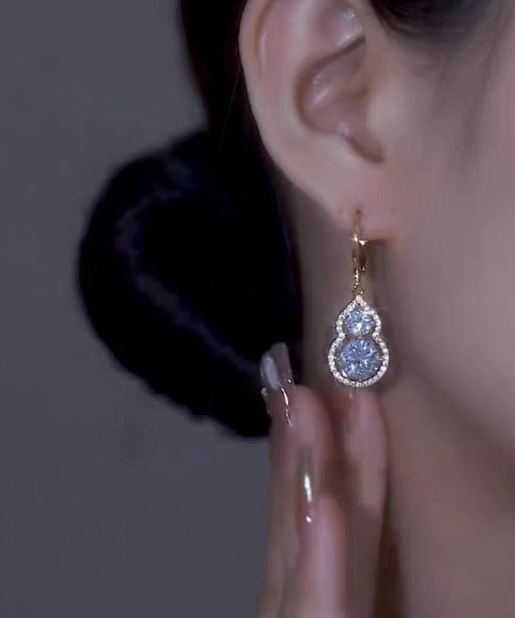 Original Design Gold Sterling Silver Overgild Zircon Calabash Drop Earrings