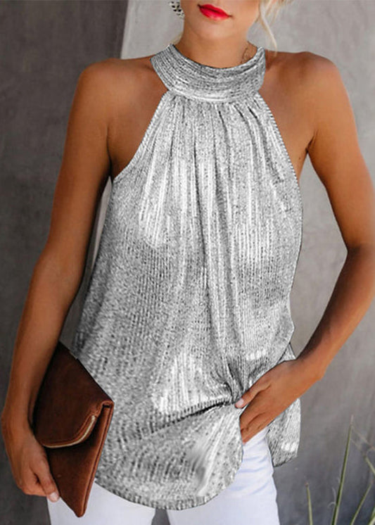 Original Design Gold Turtleneck Wrinkled Top Sleeveless