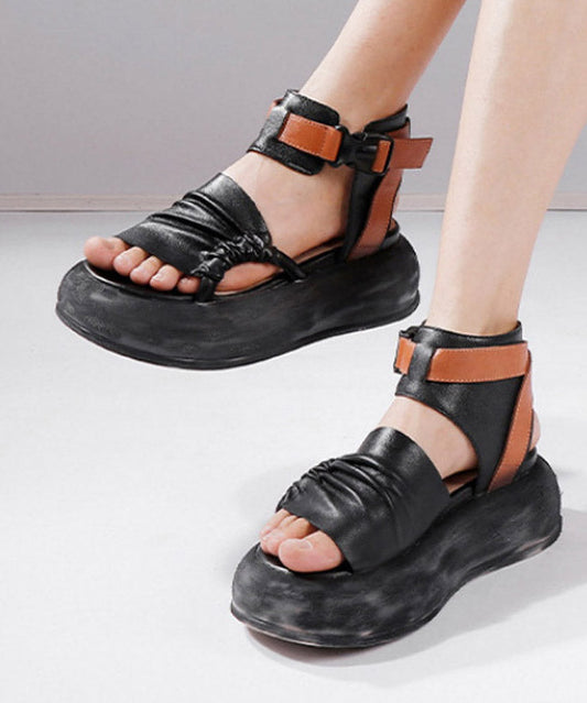 Original Design Grüne Rindsleder Plateau Sandalen Peep Toe