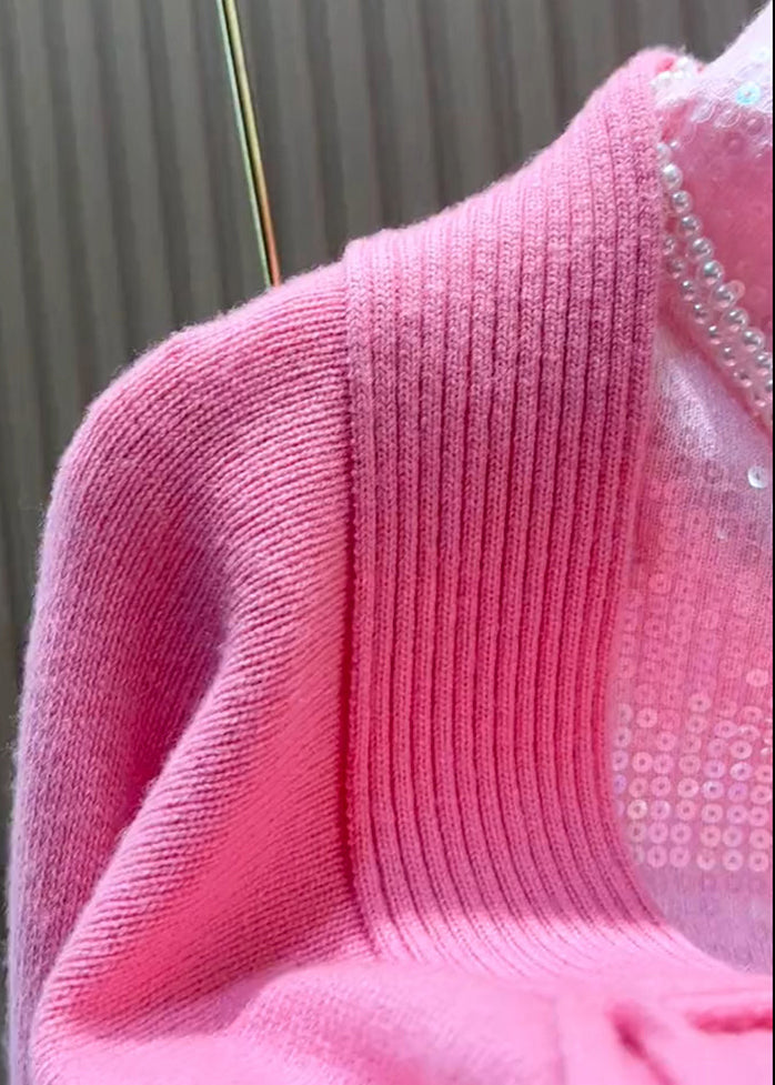 Original Design Pink Chinese Button Cozy Knit Cardigan Fall