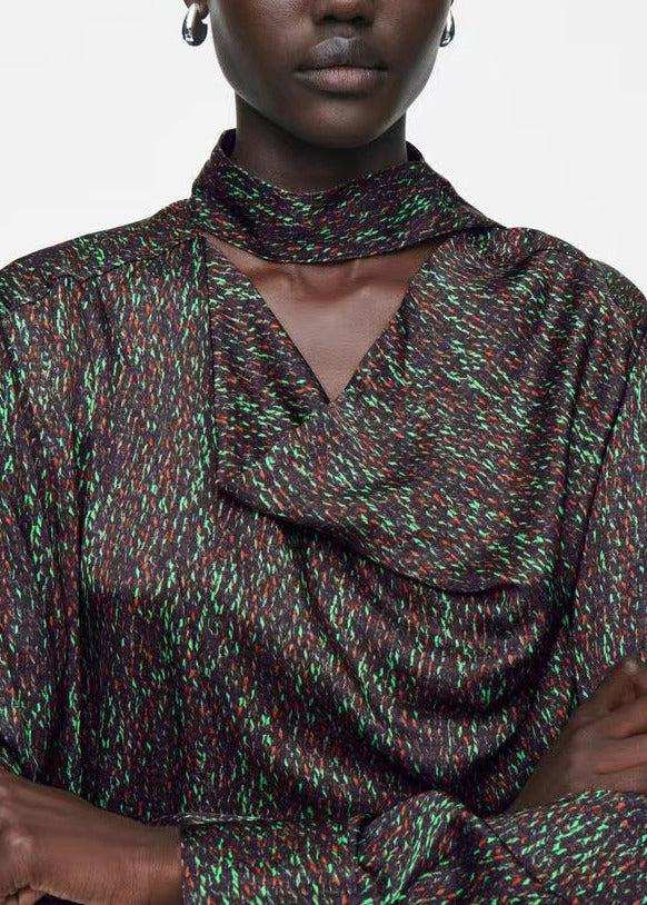 Original Design Polychrome Print With Scarf Cotton Dress Spring