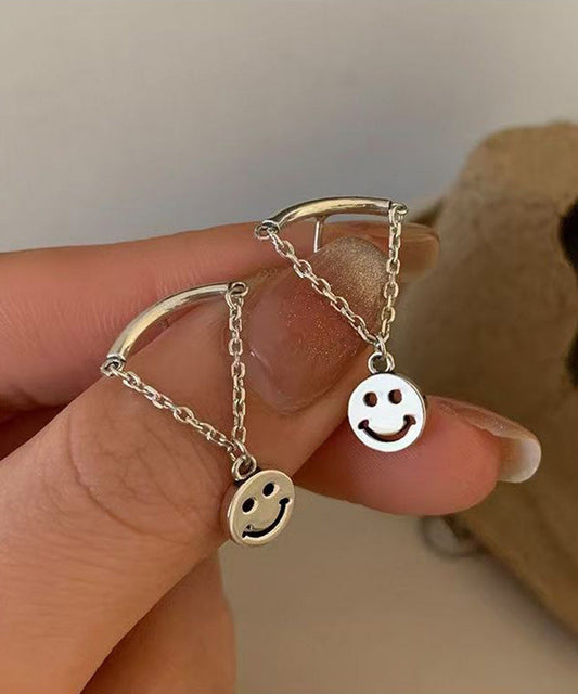 Original Design Silk Metal Alloy Face Chain Drop Earrings