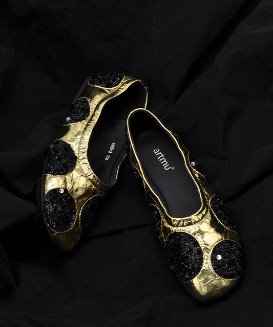 Original Design Silver Cowhide Leather Sequins Flat Shoes For Women