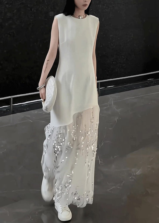 Original Design White Long Dress Summer Tulle Patchwork