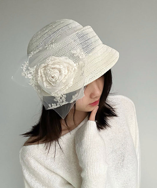 Original Fashion Versatile White Lace Flower Breathable Hat