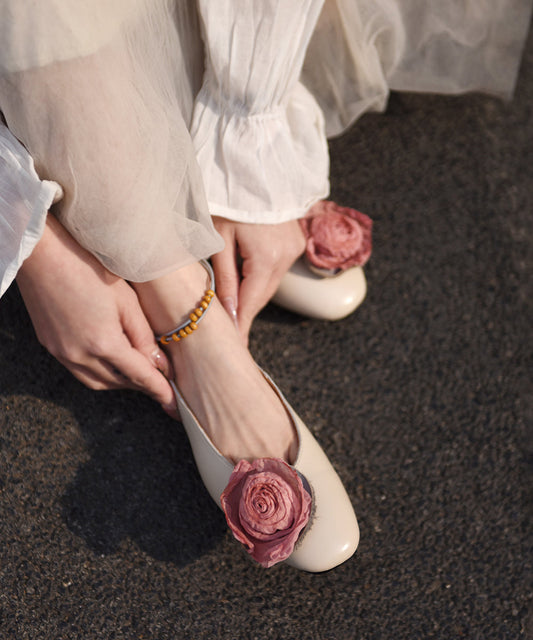 Original Floral Splicing Flat Feet Shoes Grey Cowhide Leather