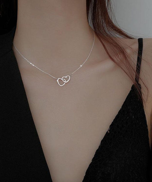 Originale Halskette mit doppeltem Herzanhänger aus Gold-Kupfer-Legierung